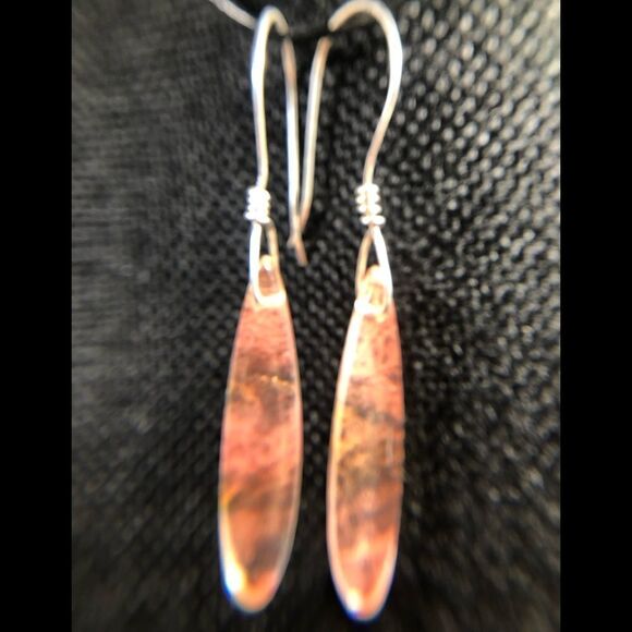 Natural Stone and Sterling Earrings. Strawberry Quartz - pink and clear NEW 2.5” - Picture 1 of 6